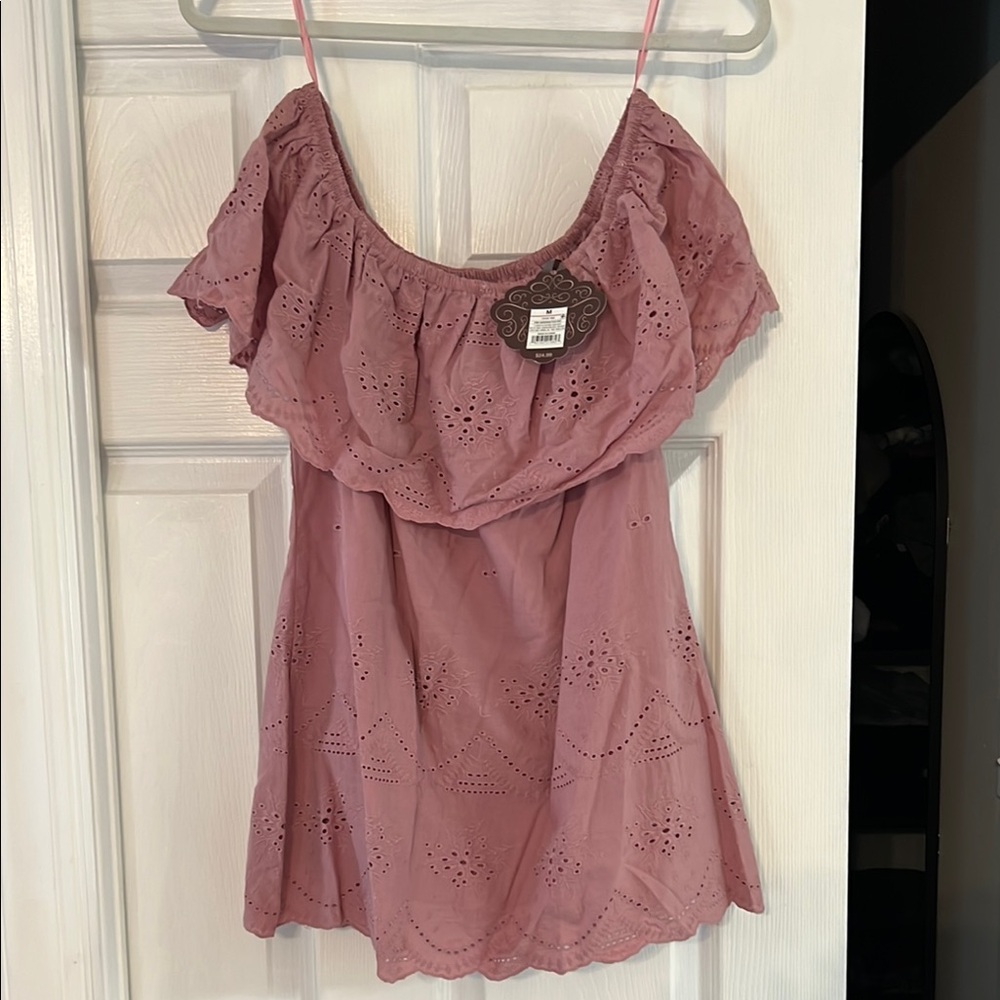 Pink Off-Shoulder Eyelet shirt